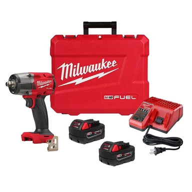 Milwaukee 2962-22R, kit: M18 FUEL 18V Lithium-Ion Brushless Cordless 1/2 in. Mid-Torque Impact Wrench with Friction Ring Kit, Resistant Batteries
