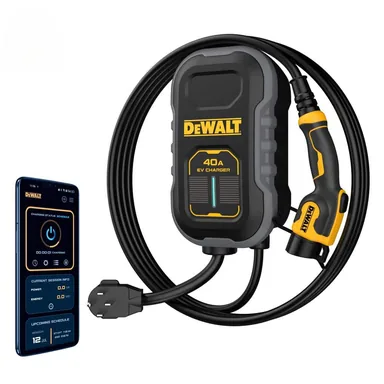 DeWalt DXPAEV040CP-SAE, standalone tool: Level-2 Compact EV Charger up to 40 Amps, 240-Volt AC 9.6 Kw, NEMA 14-50 Plug, 20 ft. Cable, Weatherproof, SAE J1772