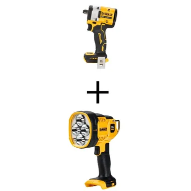 DeWalt DCF921BWDCL043, bundle: ATOMIC 20V Max Cordless Brushless 1/2 in. Impact Wrench and 20V Max Cordless Jobsite Spotlight (Tools Only)