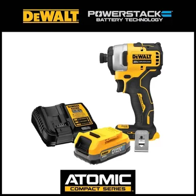DeWalt DCF809BWP034C, bundle: ATOMIC 20V MAX Brushless Cordless Compact 1/4 in. Impact Driver and 20V POWERSTACK Compact Battery Kit