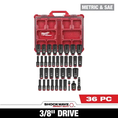 Milwaukee 49-66-6805, accessory: SHOCKWAVE Impact-Duty 3/8 in. Drive Metric and SAE Deep Well Impact PACKOUT Socket Set (36-Piece)