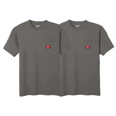 Milwaukee 605G-3X-605G-3X, bundle: Men's 3X-Large Gray GRIDIRON Cotton/Polyester Short-Sleeve Pocket T-Shirt (2-Pack)