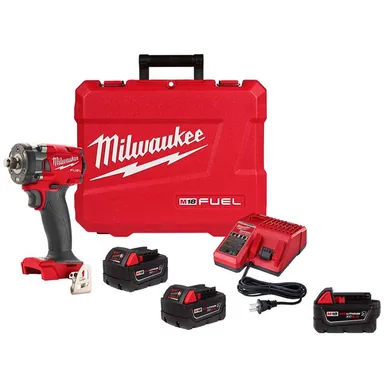 Milwaukee 2855-22R-48-11-1850R, bundle: M18 FUEL 18-Volt Lithium-Ion Brushless Cordless 1/2 in. Compact Impact Wrench with F Ring Kit, (3) Resistant Batteries