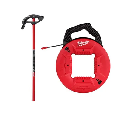Milwaukee 48-22-4082-48-22-4165, bundle: 1 in. Iron Conduit Bender and Handle with 100 ft. Polyester Fish Tape with Non-Conductive Tip