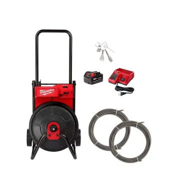 Milwaukee 2817A-21-48-53-2777, bundle: M18 18- Volt Lithium-Ion Cordless Drain Cleaning Drum Machine 3/8 in. x 75 ft. Cable Kit and 3/8 in. x 100 ft. Cable