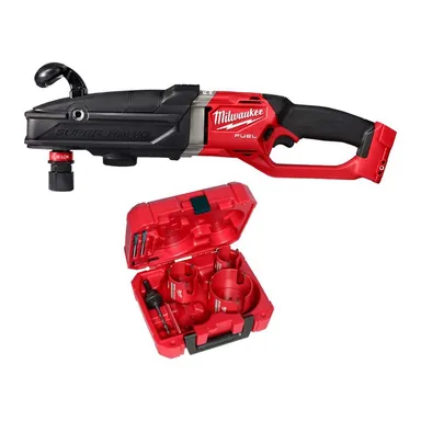 Milwaukee 2811-20-49-56-9280, bundle: M18 FUEL 18-Volt Li-Ion Brushless Cordless GEN 2 SUPER HAWG 7/16 in. Right Angle Drill with Carbide Hole Saw Kit (7pc)