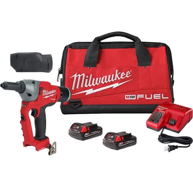 Milwaukee 2660-22CT-49-16-2660B, bundle: M18 FUEL ONE-KEY 18-Volt Lithium-Ion Cordless Rivet Tool Kit with Two 2.0 Ah Batteries, Charger and Protective Boot