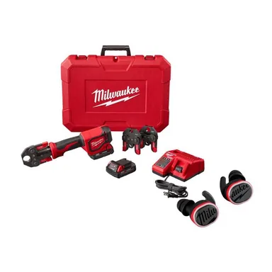 Milwaukee 2674-22C-2191-21, bundle: M18 18V Short Throw Press Tool Kit with 3 PEX Crimp Jaws (2) 2.0 Ah Batteries and Charger with Jobsite Ear Buds