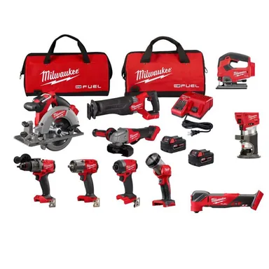 Milwaukee 3697-27-2737-20-2836-20-2723-20, bundle: M18 FUEL 18V Lithium-Ion Brushless Cordless Combo Kit W/(2) 5.0Ah Batteries, Charger & (2) Tool Bags (10-Tool)