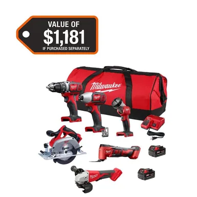 Milwaukee 2697-26XC, kit: M18 18-Volt Lithium-Ion Cordless Combo Kit (6-Tool) with 2-Batteries, Charger and Tool Bag