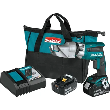 Makita XSJ04T, kit: Makita XSJ04T 18V LXT Lithium-Ion Brushless Cordless 18 Gauge Offset Shear Kit (5.0Ah)