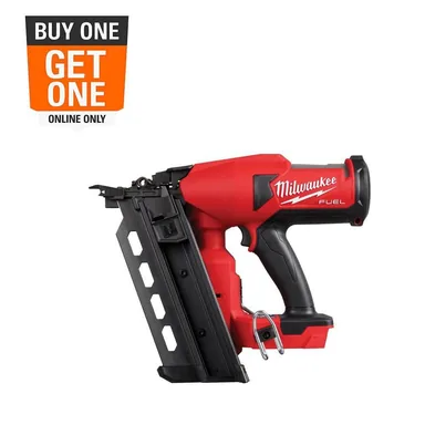 Milwaukee 2844-20, bare tool: M18 FUEL 18-Volt Brushless Lithium-Ion Cordless 21-Degree Duplex Nailer (photograph from the Home Depot listing)