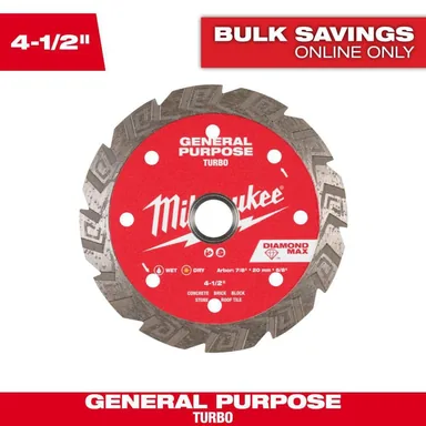 Milwaukee 49-93-9104, accessory: 4.5 in. DIAMOND MAX General Purpose Turbo Diamond Blade