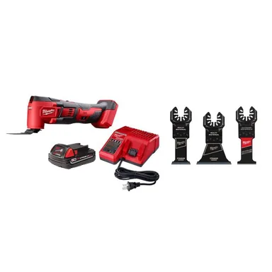 Milwaukee 2626-21-49-10-9005, bundle: M18 18V Oscillating Multi-Tool Kit w/ 2Ah Battery, Charger with 3-Pc OMT Multi-Material Blade Kit