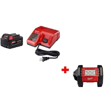 Milwaukee 48-59-1850-2361-20, bundle: M18 18-Volt Lithium-Ion Cordless 5.0Ah Starter Kit with M18 18-Volt Lithium-Ion Cordless LED Flood Light