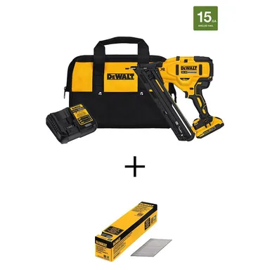 DeWalt DCN650D1W250G-2, bundle: 20V MAX XR Lithium-Ion Cordless 15-Gauge Finish Nailer with 2-1/2 in. x 15-Gauge Galvanized Angled Nails (2500 Pieces)