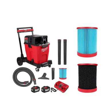 Milwaukee 0930-22HD-49-90-1978-49-90-1990, bundle: M18 FUEL 12 Gal. Cordless Dual-Battery Wet/Dry Shop Vac Kit with Extra High Efficiency Filter and Wet Foam Filter