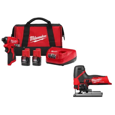 Milwaukee 3450-22-2545-20, bundle: M12 12-Volt Lithium-Ion Compact Brushless Cordless 1/4 in. Impact Driver Kit w (2) 2.0 Ah Batteries, Charger, & Jig Saw