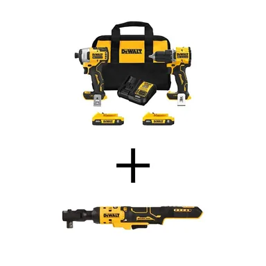 DeWalt DCK225D2WCF512B, bundle: ATOMIC 20V MAX Lithium-Ion Cordless Combo Kit (2-Tool) and ATOMIC 1/2 in. Ratchet with (2) 2Ah Batteries Charger and Bag