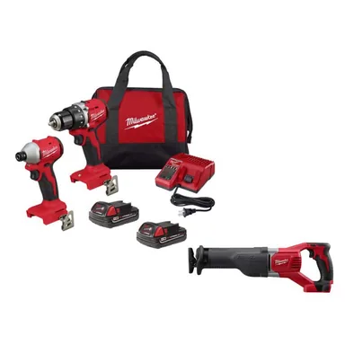 Milwaukee 3692-22CT-2621-20, bundle: M18 18V Lithium-Ion Brushless Cordless Compact Drill/Impact Combo Kit (2-Tool) with SAWZALL Reciprocating Saw