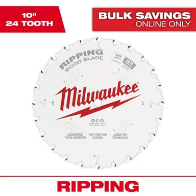 Milwaukee 48-40-1020, accessory: 10 in. x 24-Tooth Ripping Circular Saw Blade (photograph from the Home Depot listing)