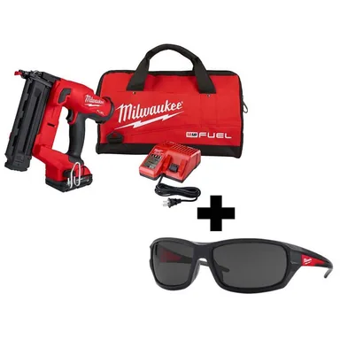 Milwaukee 2746-21CT-48-73-2025, bundle: M18 FUEL 18-Volt 18-Gauge Lithium-Ion Brushless Cordless Gen II Brad Nailer Kit and Tinted Performance Safety Glasses