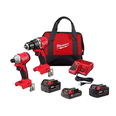 Milwaukee 3693-22CX-48-11-1850, bundle: M18 18-Volt Lith-Ion Brushless Cordless Compact Hammer Drill/Impact Combo Kit w/(2) Batteries & M18 5.0 Ah Battery (photograph from the Home Depot listing)