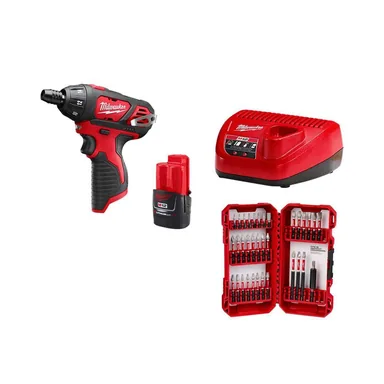 Milwaukee 2401-21P-48-32-4032, bundle: M12 12V Li-Ion Cordless 1/4 in. Hex Screwdriver Kit & SHOCKWAVE Impact Duty Alloy Steel Screw Driver Bit Set (35-Piece)