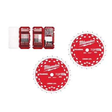 Milwaukee 48-32-5150-48-40-0722, bundle: SHOCKWAVE Impact-Duty Steel Screw Driver Bit Set(100-Piece) with 7-1/4 in. x 24-Tooth Framing Circular Saw Blade(2-Pack)