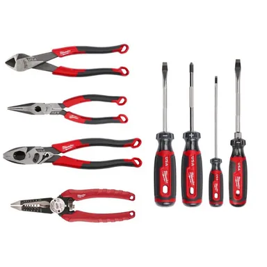 Milwaukee MT558-MT555-MT550C-MT200-4-48-22-3079, unclassified: Electricians 9 in. Lineman Comfort Grip Cutting Plier with Crimper and Bolt Cutter with Screwdriver Tool Set (8-Piece)