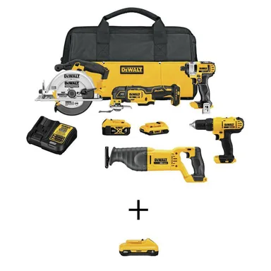 DeWalt DCK551D1M1WB240, bundle: 20V MAX Lithium-Ion Cordless 5 Tool Combo Kit with (2) 20V 4.0Ah Battery, (1) 20V 2.0Ah Battery, and Charger