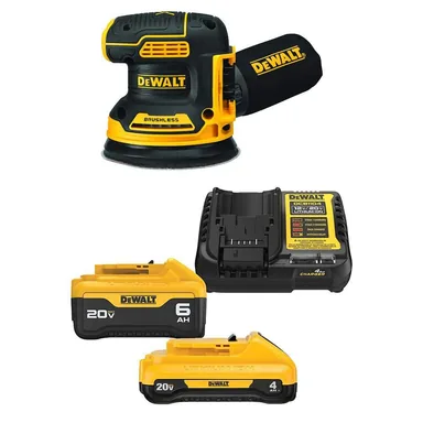 DeWalt DCB246CKWDCW210, bundle: 20V MAX XR Lithium-Ion Cordless Brushless 5 in. Random Orbital Sander with 6.0Ah Battery, 4.0Ah Battery, Charger and Bag