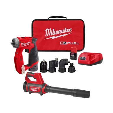 Milwaukee 2505-22-0852-20, bundle: M12 FUEL 12V Lithium-Ion Brushless Cordless 4-in-1 Installation 3/8 in. Drill Driver Kit w 4-Tool Heads & Spot Blower