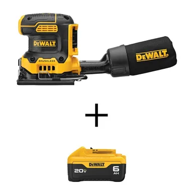 DeWalt DCW200BWDCB206, bundle: 20V MAX XR Lithium-Ion Cordless Brushless 1/4 Sheet Variable Speed Sander with Premium Lithium-Ion 6.0Ah Battery Pack