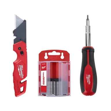 Milwaukee 48-22-1504-48-22-2761, bundle: FASTBACK Folding Utility Knife with Blade Storage and 50-Pack General Purpose Utility Blade Set w/11-in-1 Screwdriver