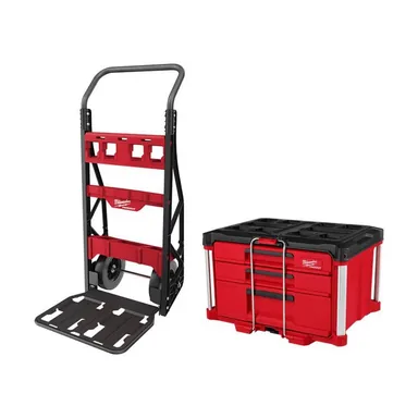 Milwaukee 48-22-8415-48-22-8447, bundle: PACKOUT 20 in. 2-Wheel Utility Cart with PACKOUT 3-Drawer Multi Depth Tool Box