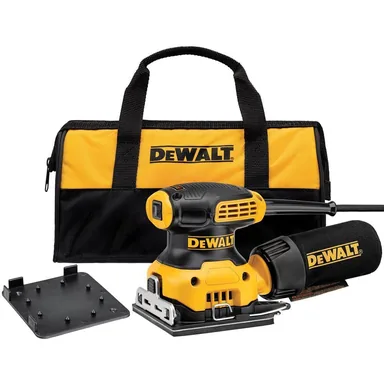 DeWalt DWE6411K, standalone tool: 2.3 Amp Corded 1/4 Sheet Palm Grip Sander Kit with Contractor Bag (photograph from the Home Depot listing)