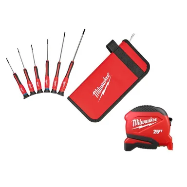 Milwaukee 48-22-2606-48-22-1725, bundle: 6PC Precision Screwdriver Set w/ Case and 25FT Compact Tape Measure