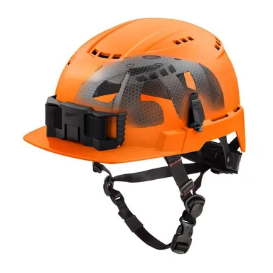 Milwaukee 48-73-1376, accessory: BOLT Orange Type 2 Class C Front Brim Vented Safety Helmet with IMPACT-ARMOR Liner (photograph from the Home Depot listing)