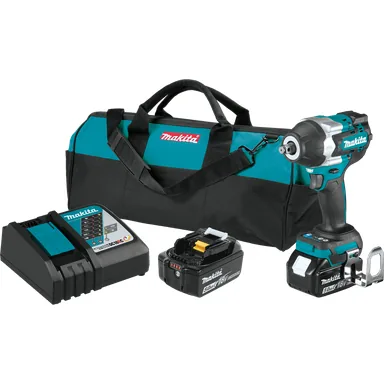 Makita XWT17T, kit: Makita XWT17T 18V LXT Lithium-Ion Brushless Cordless 4-Speed Mid-Torque 1/2-Inch Sq. Drive Impact Wrench with Friction Ring Anvil 5.0Ah Kit