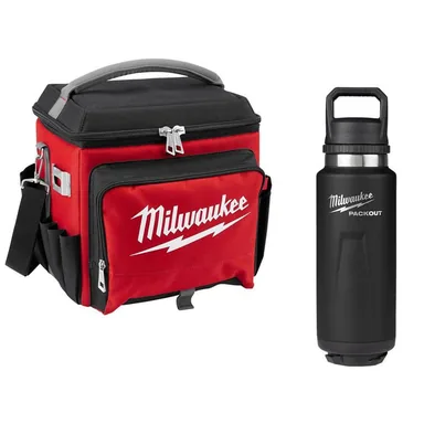 Milwaukee 48-22-8250-48-22-8397B, bundle: 22 Qt. Soft Sided Jobsite Lunch Cooler with PACKOUT Black 36 oz. Insulated Bottle with Chug Lid
