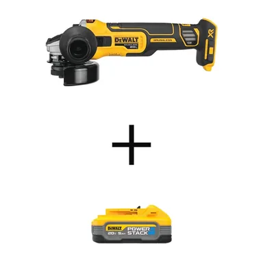 DeWalt DCG405BWDCBP520, bundle: 20V MAX XR Cordless Brushless 4.5 in. Slide Switch Small Angle Grinder with Kickback Brake with POWERSTACK 5Ah Battery