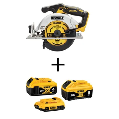 DeWalt DCB346-3WCS565B, bundle: 20V MAX Cordless Brushless 6-1/2in. Circ Saw with 20V MAX XR 6Ah Battery, 20V MAX XR 4Ah Battery and 20V MAX 2Ah Battery