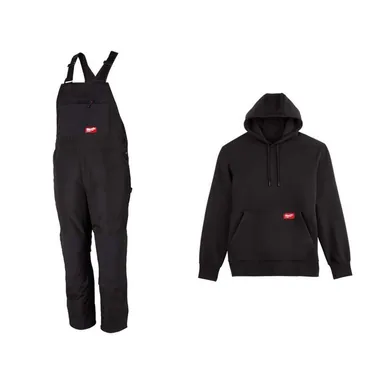 Milwaukee 262B-MR-351B-M, bundle: Men's Medium Black FREEFLEX Insulated Bib Overalls and Medium Black Mid Weight Hoodie (2-Pack)