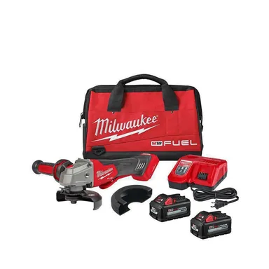 Milwaukee 2882-22, kit: M18 FUEL 18V Lithium-Ion Brushless Cordless 4-1/2 in./5 in. Braking Grinder Kit w/Paddle Switch & (2)6.0 Batteries