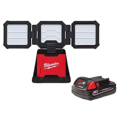Milwaukee 2368-20-48-11-1820, bundle: M18 18-Volt Lith-Ion Cordless 4500 Lumens ROVER Dual Power Triple-Panel Flood & Area Light with 2.0 Ah Compact Battery