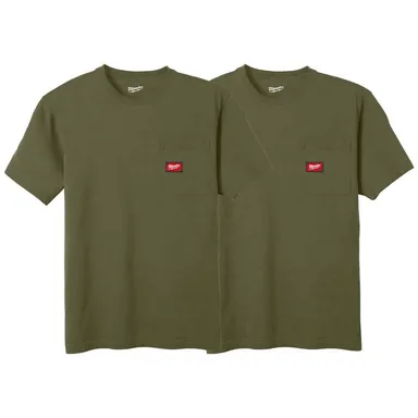 Milwaukee 605GN-L-605GN-L, bundle: Men's Large Green GRIDIRON Cotton/Polyester Short-Sleeve Pocket T-Shirt (2-Pack)