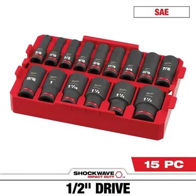 Milwaukee 49-66-6817, accessory: SHOCKWAVE Impact-Duty 1/2 in. Drive SAE Deep Well Impact Socket Set (15-Piece)