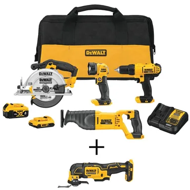 DeWalt DCK445D1M1W354B, bundle: 20V MAX Cordless 4 Tool Combo Kit, 20V Oscillating Multi Tool, (1) 20V 4.0Ah Battery, (1) 20V 2.0Ah Battery and Charger