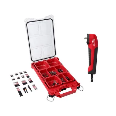 Milwaukee 48-32-4082-48-32-2390, bundle: SHOCKWAVE Impact Duty Alloy Steel Screw Driver Bit Set with PACKOUT Case (100-Piece) with Right Angle Drill Adapter